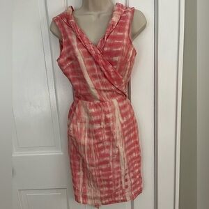 Calypso St. Barth Pink Shibori Dyed Wrap Dress Size Small Summer Linen Cotton